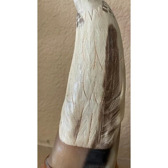 Native American Hand-Carved Water Buffalo Horn Eagle Sculpture Wooden Base - Picture 4 of 8